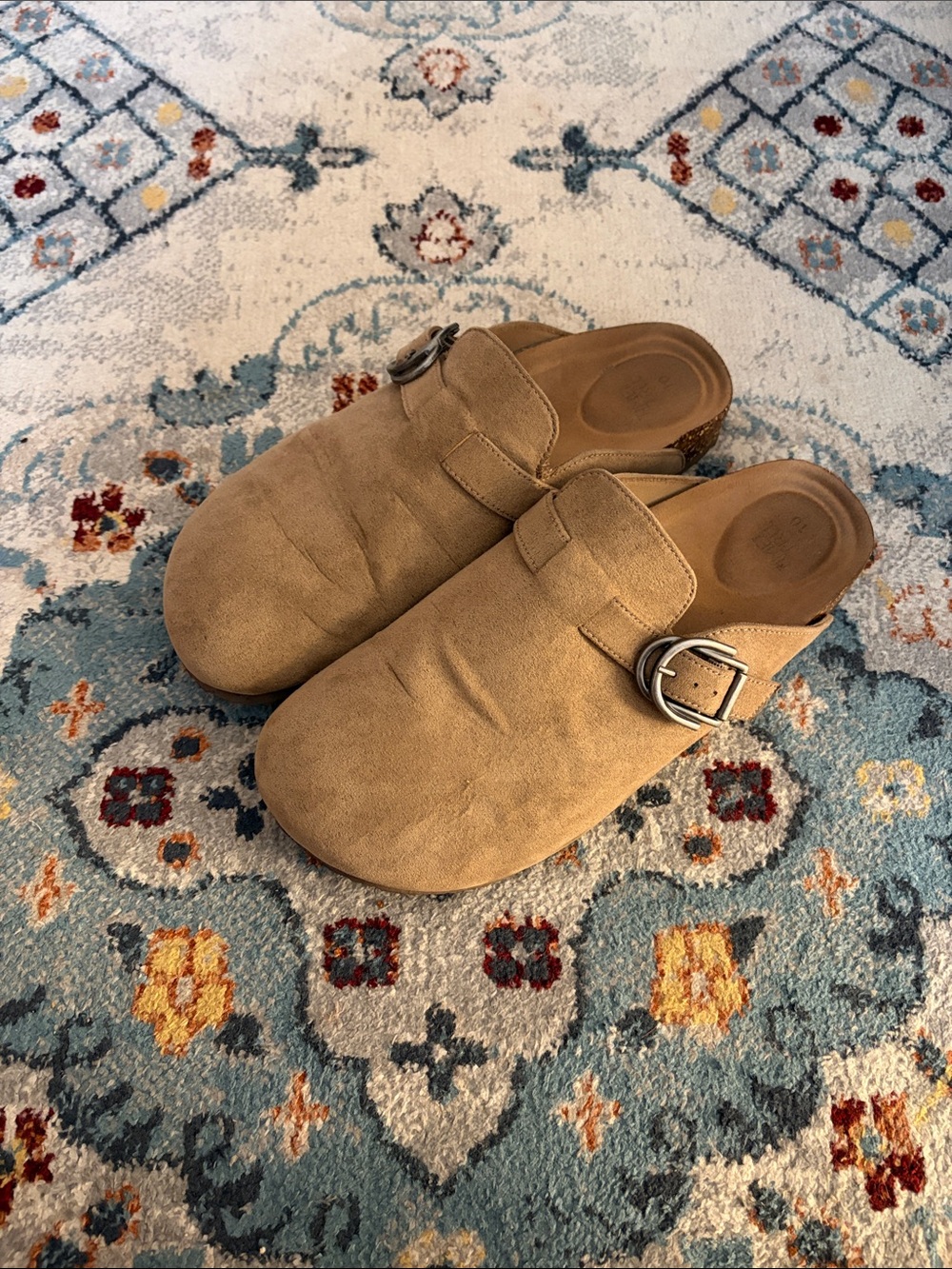 Time and Tru Tan Suede Slip-On Mule Clogs with Buckle